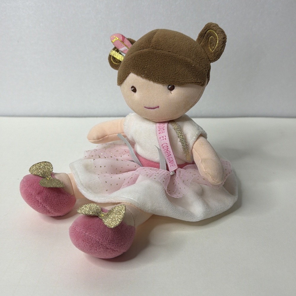 Jolijou Paris Doudou et Compagnie Ballerina Plush Doll Pink Gold Tutu 11" Lovey